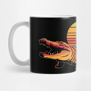 Colorful retro crocodile in retro sunset Mug